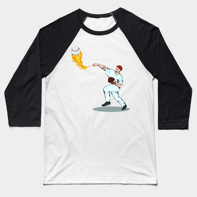 On Fire Baseball Pitcher Baseball T-Shirt by retrovectors